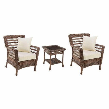 SEATSOLUTIONS Modern Concept Faux Sea Grass Resin Rattan Bristro Set, Dark Brown - Set of 3 SE2508632